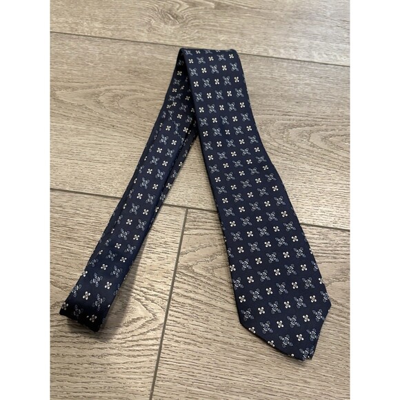 Vintage Christian Dior Cravates Silk Tie Navy Geometric Paris New York - Picture 1 of 3
